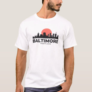 Camiseta Baltimore Maryland City Silhouette Red Sun