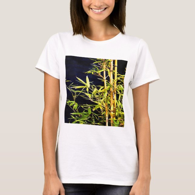 Camiseta Bambu Foliage Arte Tropical Em Preto (Frente)