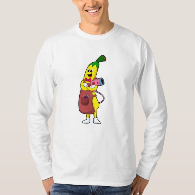 Camiseta Banana como cabeleireiro com secador de cabelo (Frente)