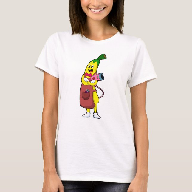Camiseta Banana como cabeleireiro com secador de cabelo (Frente)