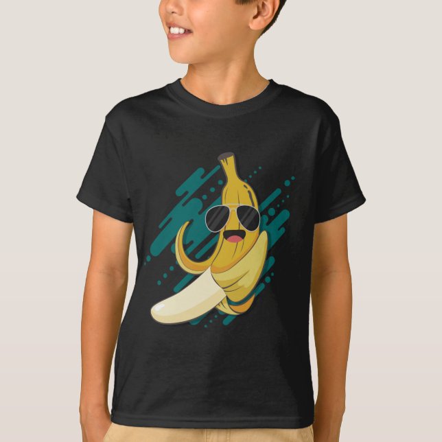 Camiseta Banana Engraçada Com Óculos Solares Fru Saudável E (Frente)