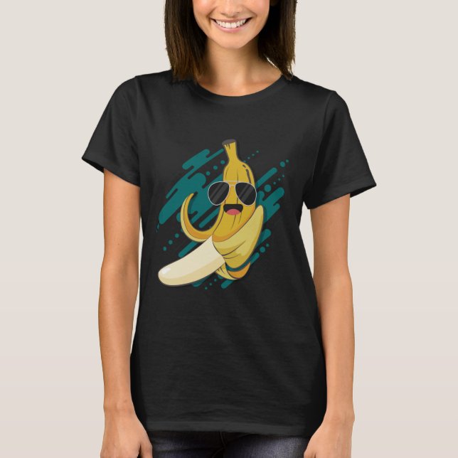 Camiseta Banana Engraçada Com Óculos Solares Fru Saudável E (Frente)