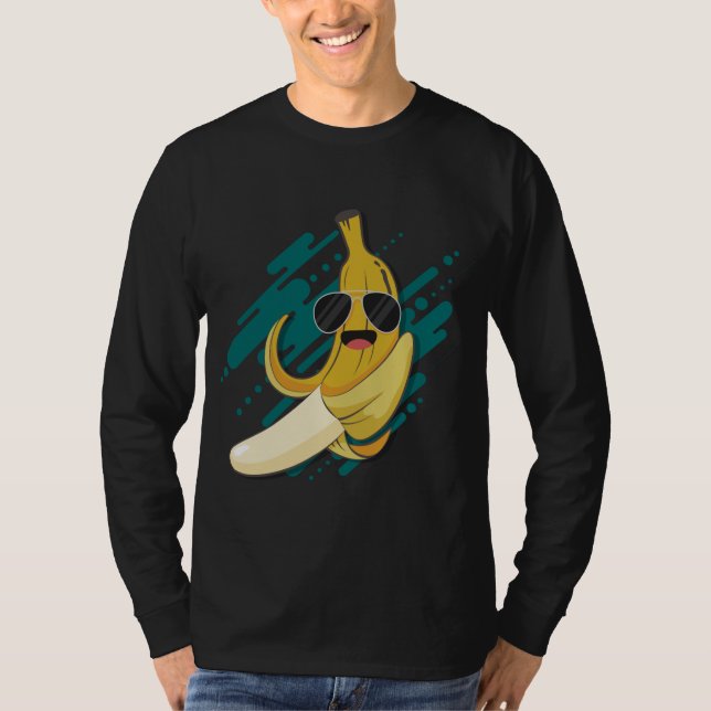 Camiseta Banana Engraçada Com Óculos Solares Fru Saudável E (Frente)