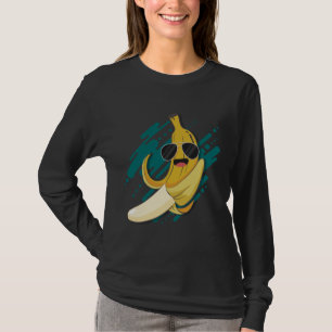 Camiseta Banana Engraçada Com Óculos Solares Fru Saudável E