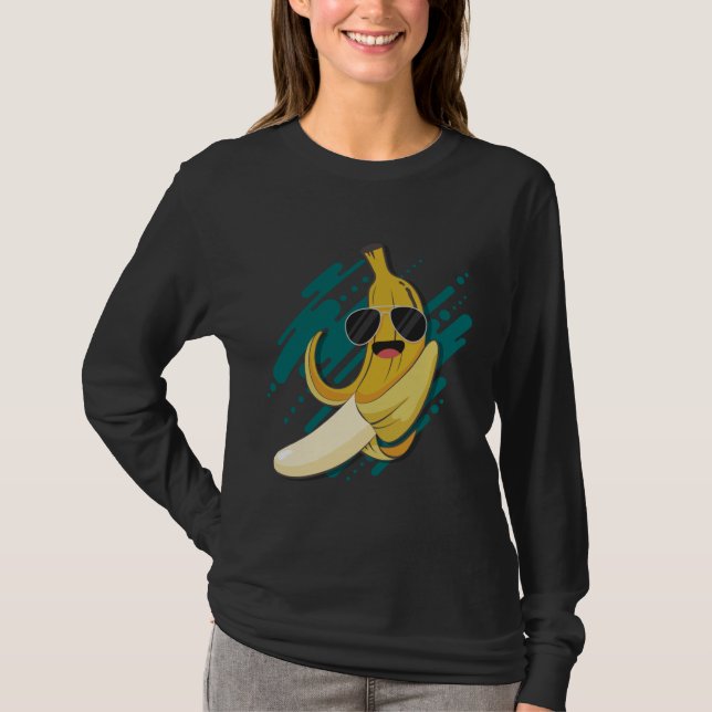 Camiseta Banana Engraçada Com Óculos Solares Fru Saudável E (Frente)