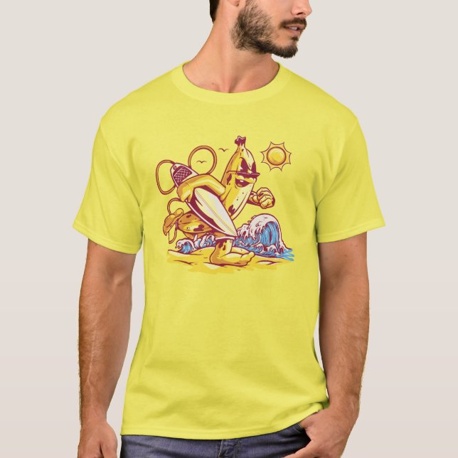 Camiseta Banana engraçada surfando na praia (Frente)