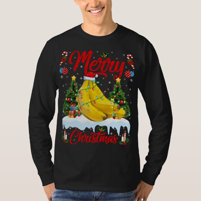 Camiseta Banana Fruta Lover Xmas Iluminação Santa Hat Banan (Frente)