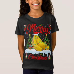 Camiseta Banana Fruta Lover Xmas Iluminação Santa Hat Banan
