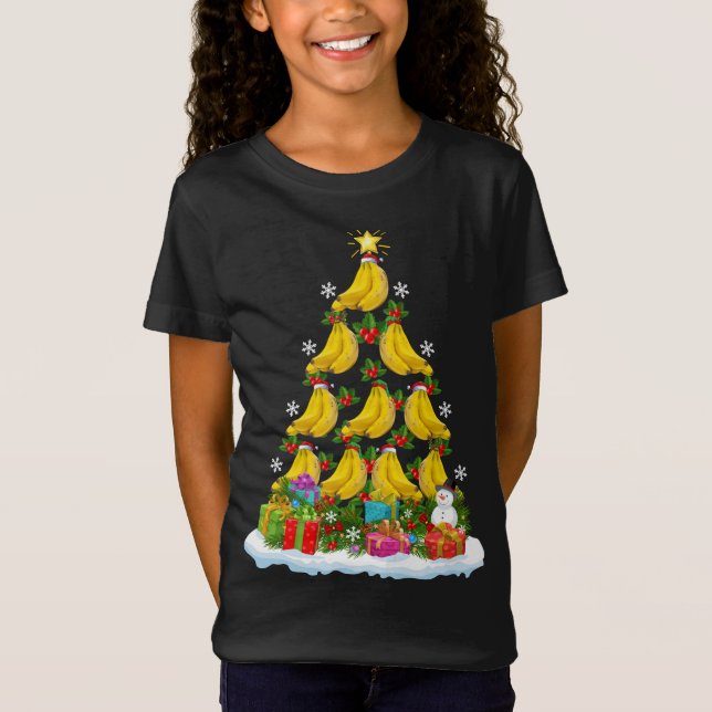 Camiseta Banana Fruta Xmas Tree Lighting Papais noeis Banan (Frente)