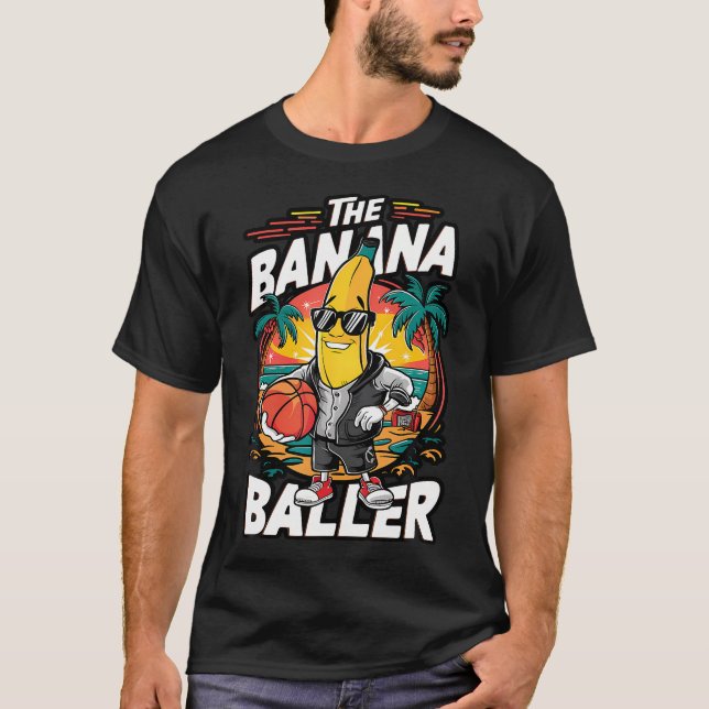 Camiseta Banana jogando basquetebol Fruta basquetebol P (Frente)