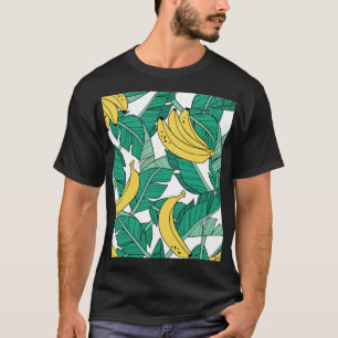 Camiseta Banana Leaves: Padrão Vintage Branco.