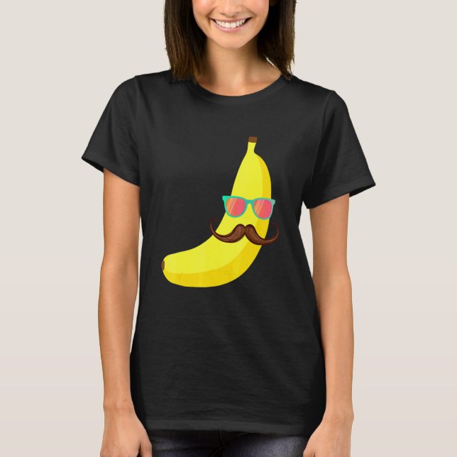 Camiseta Banana Mustache Óculos de sol Vaga de verão Tropic (Frente)