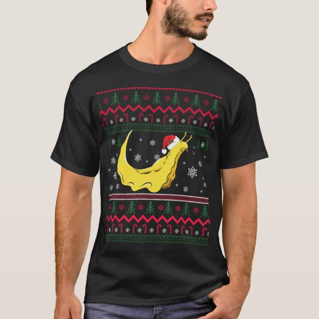 Camiseta Banana Slug Santa Claus Ugly Christmas Pattern Hol (Frente)