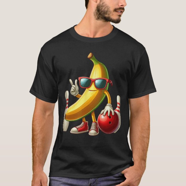 Camiseta Banana Sunglasses Playing Bowling Funny Fruit Spor (Frente)