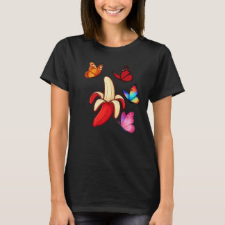 Camiseta Banana Vermelho Rodeado por Borboletas Coloridas