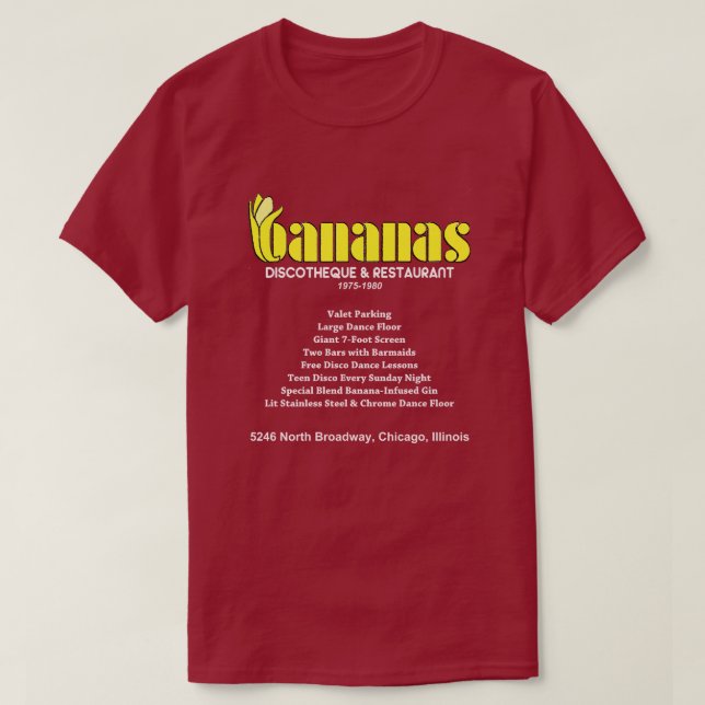 Camiseta Bananas Discovery and Restaurant, Chicago, IL (Frente do Design)