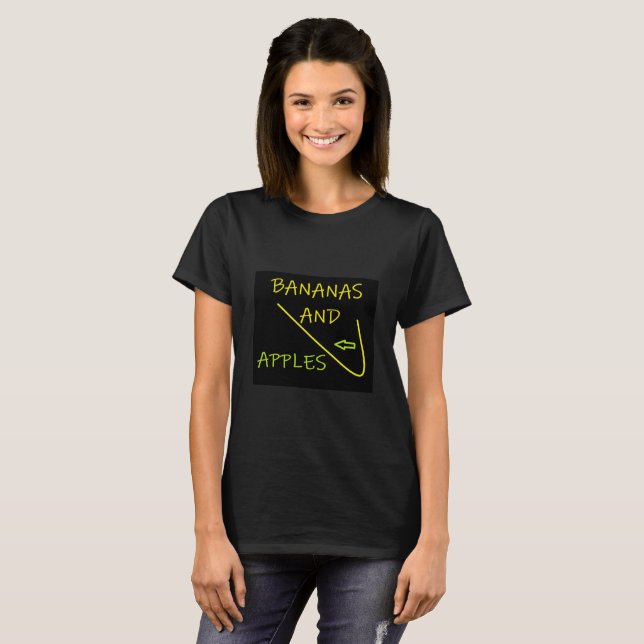 Camiseta Bananas e maçãs design tipo preto amarelo (Frente Completa)
