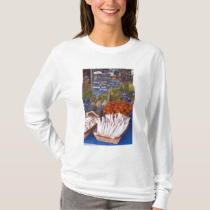 Camiseta banca de comerciante de mercado de rua com branco