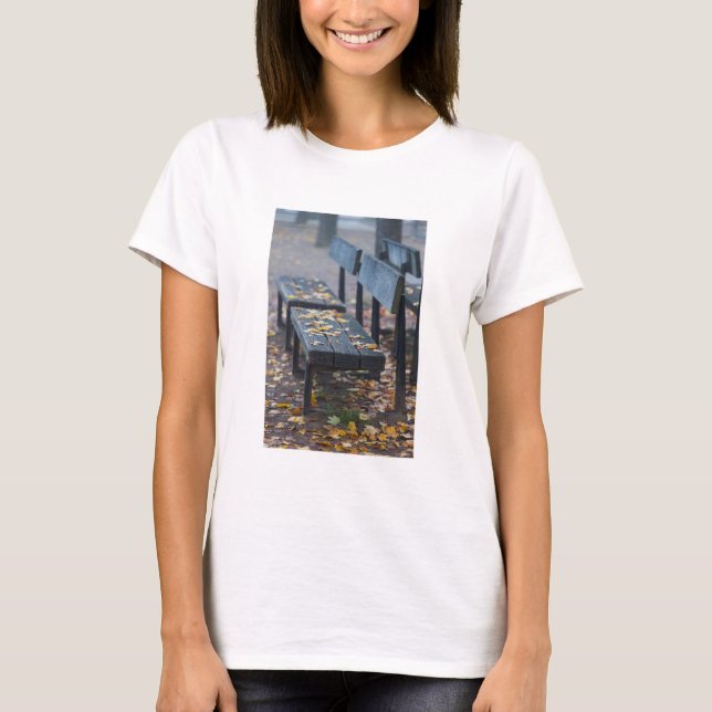 Camiseta Banco do parque matinal Foggy, Alemanha (Frente)