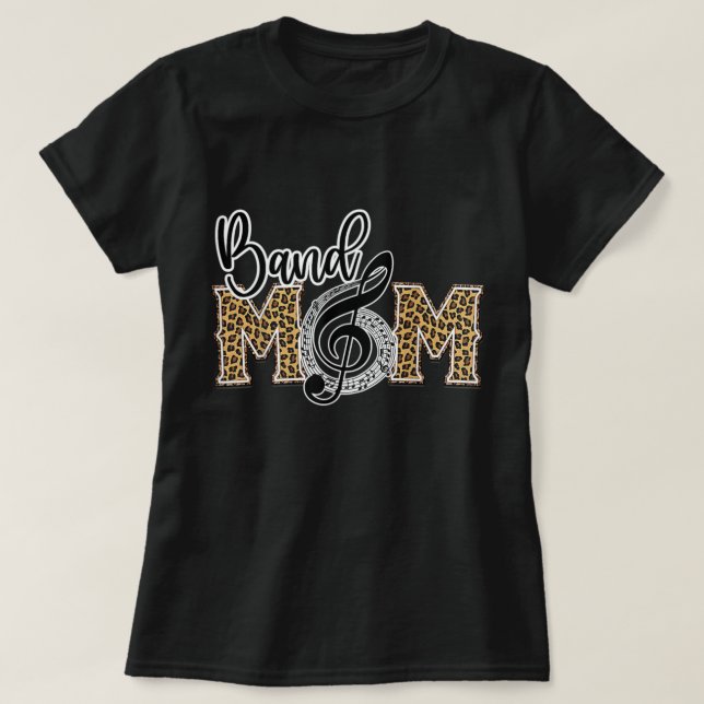 Camiseta Band Mom Leopard Print Proud Band Mom Musical Marc (Frente do Design)