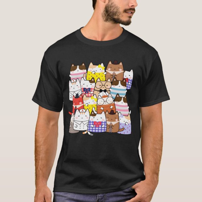 Camiseta Band of cats hanging together cute kawaii manga fu (Frente)