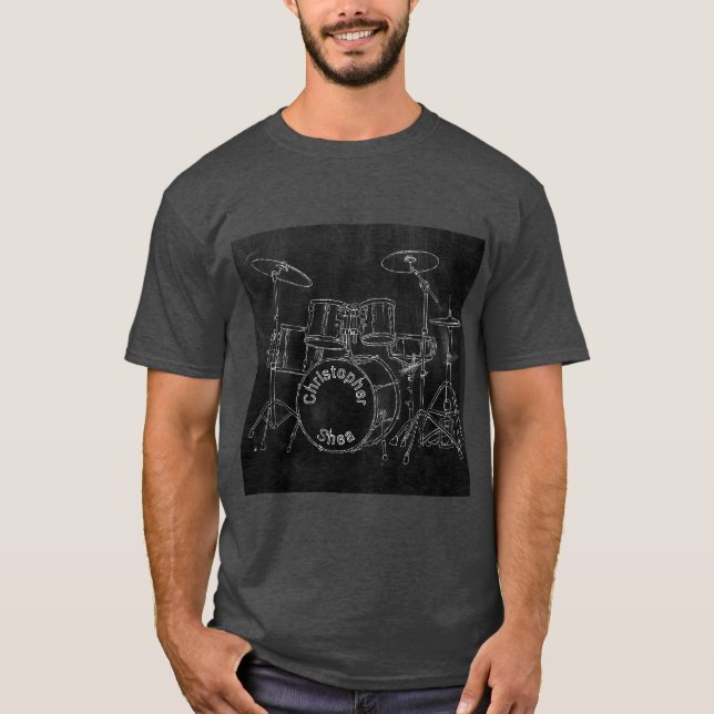 Camiseta Banda de desenho do conjunto de tambores ou nome d (Frente)