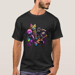 Camiseta Banda de Gato de Rock Hilário. Gato Engraçado Rock