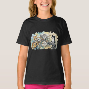Camiseta Banda de Gato Divertida Música Piano Bateria Tecla