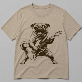 Camiseta Banda de Rock Vintage Pug Dog Tocando Guitarra Elé