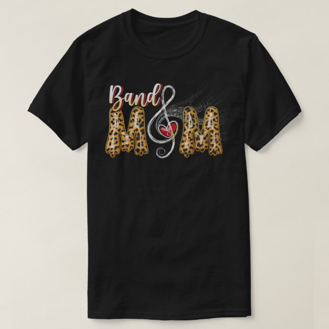 Camiseta Banda Mãe Leopardo Imprime Orgulhosa Mãe Marcha Mu (Frente do Design)