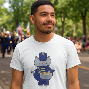 Camiseta Banda Marcial de Gatos Tambor Naval Azul Dourado