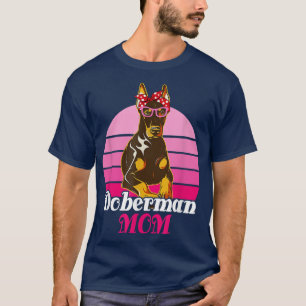 Camiseta Bandana Sunglass Doberman Mãe Cachorro Engraçado