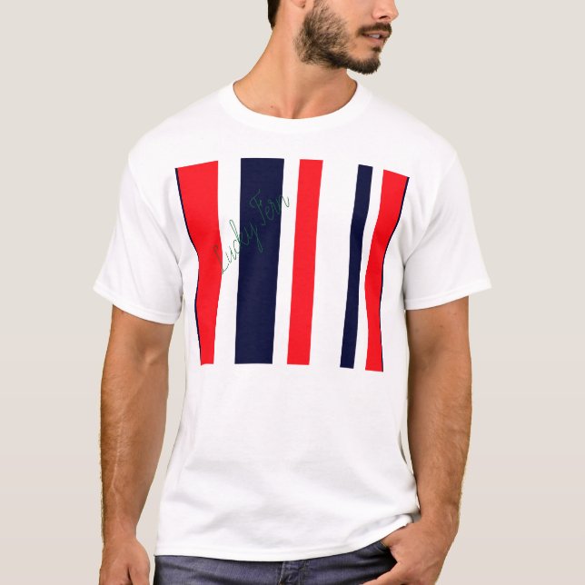 Camiseta Bandas Brancas, Azuis E Vermelhas (Frente)