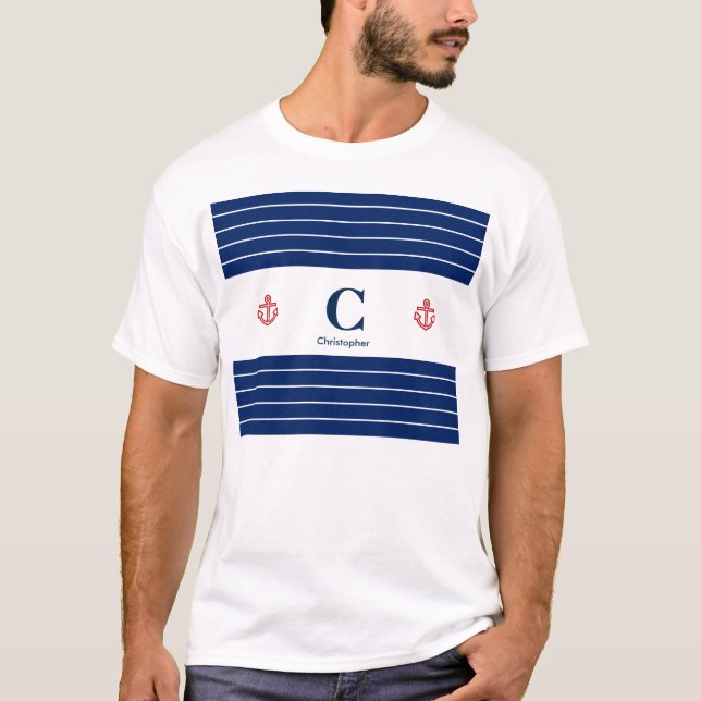 Camiseta Bandas Brancas Marinhos Náuticas Personalizadas (Frente)