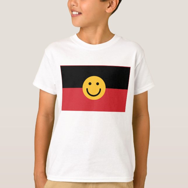 Camiseta Bandeira aborígene australiana com rosto de sorris (Frente)