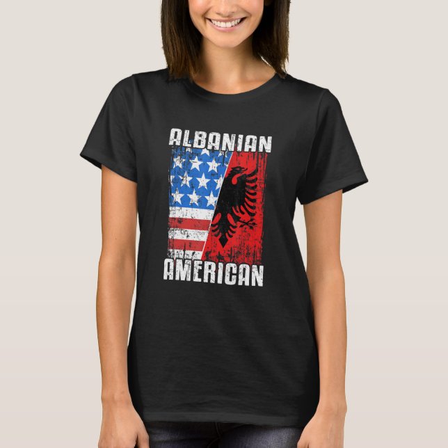 Camiseta Bandeira Albanesa Americana Albânia Águia Usa Shqi (Frente)