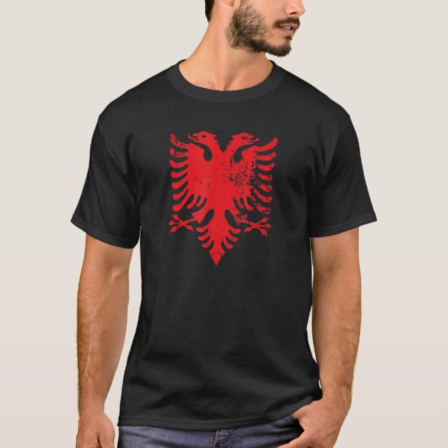 Camiseta Bandeira Albanesa de Águia de Dupla Cabeça Albânia (Frente)