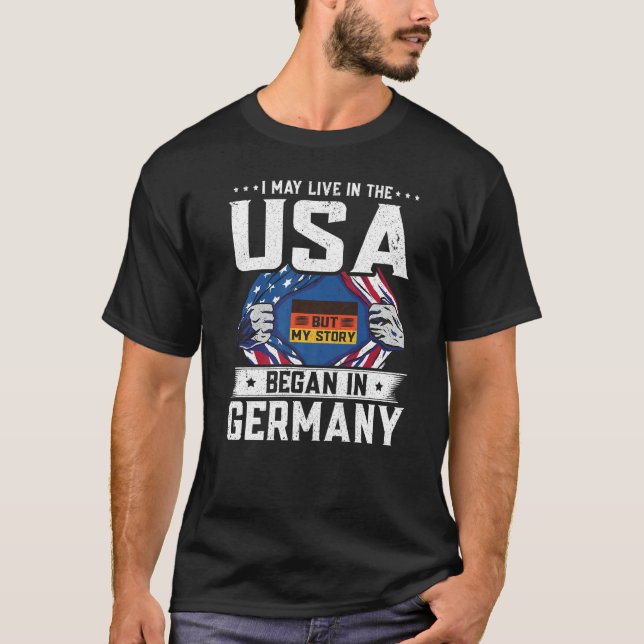 Camiseta Bandeira Alemã-Americana Minha História Começou Na (Frente)
