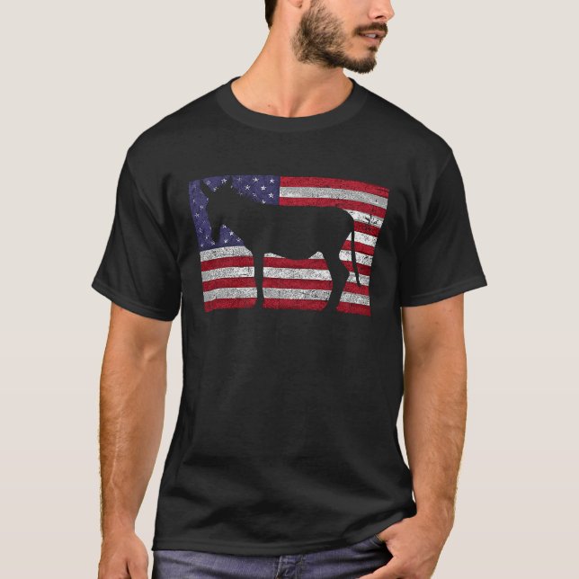 Camiseta Bandeira Americana 4 de julho Patriótica Donkey (Frente)