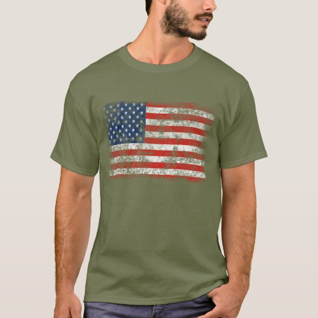 Camiseta Bandeira Americana Afetada Patriótica (Frente)