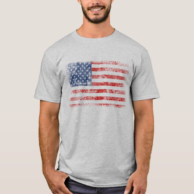 Camiseta Bandeira Americana Afetada Patriótica (Frente)