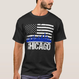 Camiseta Bandeira americana afligida skyline de Chicago