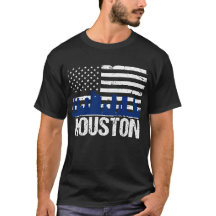 Bandeira americana afligida skyline de Houston