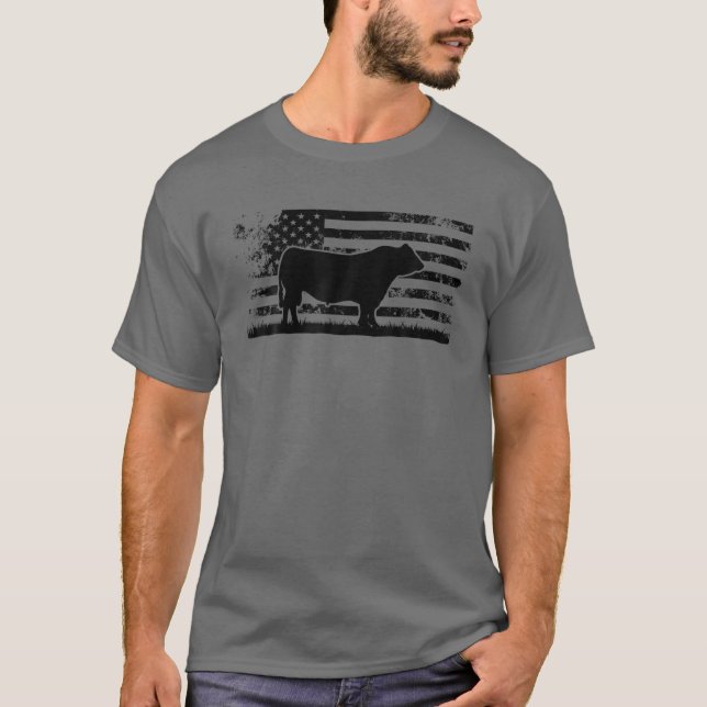 Camiseta Bandeira Americana - América Vaca Negra Angus Ranc (Frente)