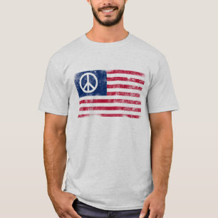 Camiseta Bandeira Americana Angustiada e Símbolo da Paz