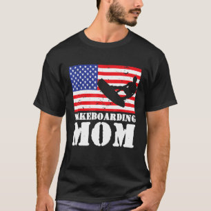 Camiseta Bandeira Americana Angustiada Wakeboarding Mãe Mul