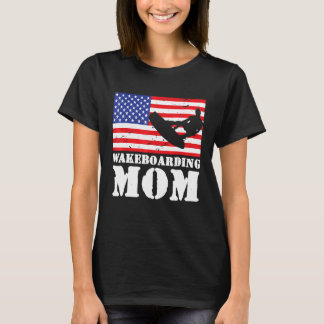 Camiseta Bandeira Americana Angustiada Wakeboarding Mãe Mul