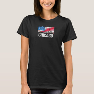 Camiseta Bandeira Americana Antiga Cidade Americana Chicago