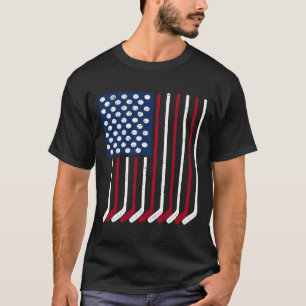 Camiseta Bandeira Americana Antiga Feita De Hockey Engraçad