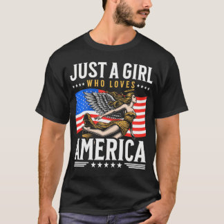 Camiseta Bandeira Americana Apenas Uma Menina Que Ama A Amé